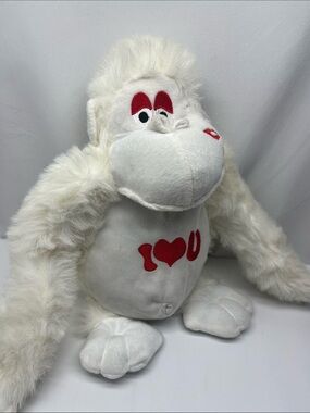 White Plush Gorilla with Red 'I ♥ U' Accent